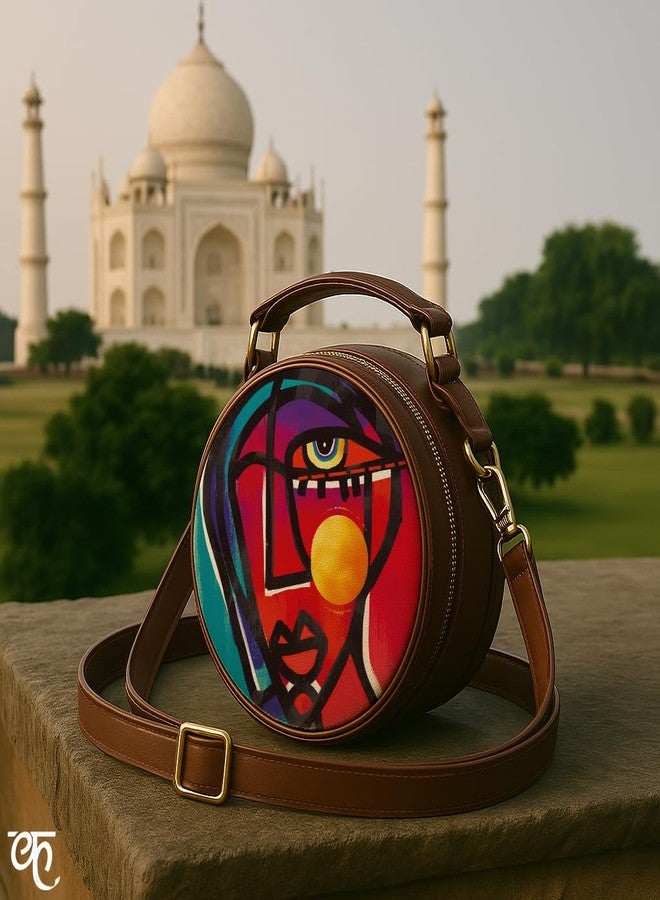 Kalankit Round Sling For Women | Girls Crossbody Bags | Side Bags With Adjustable Strap | Travel Box Sling Bags | Eyes on Sun - Image 3